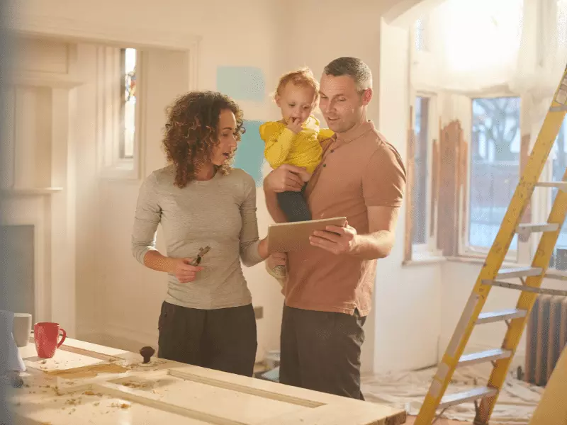 family talking home renovation